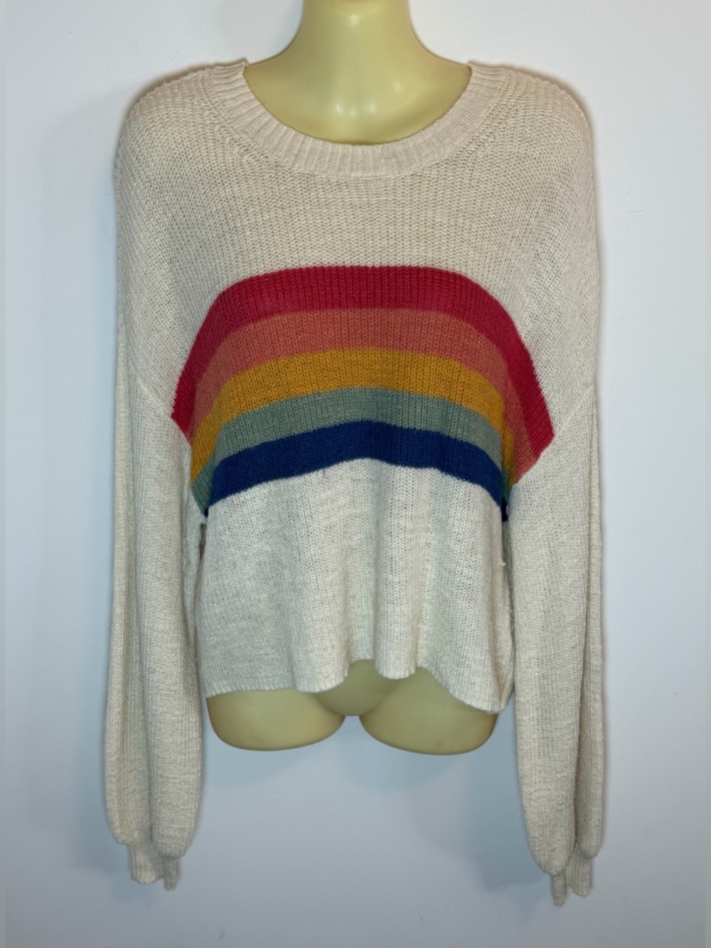 American Eagle Ivory Rainbow Stripe Knit Sweater
